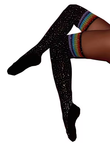 Sporty Striped Diamante Knee High Long Socks