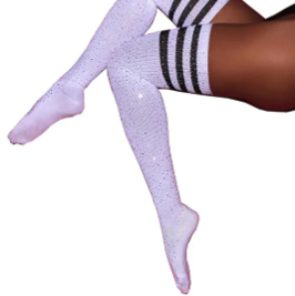 Sporty Striped Diamante Knee High Long Socks