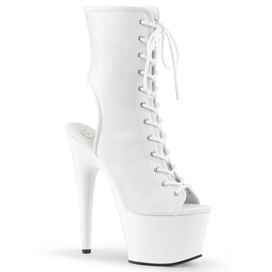 PLEASER ADO1016/WPU/M 7 Inch Lace Up White Ankle Boots