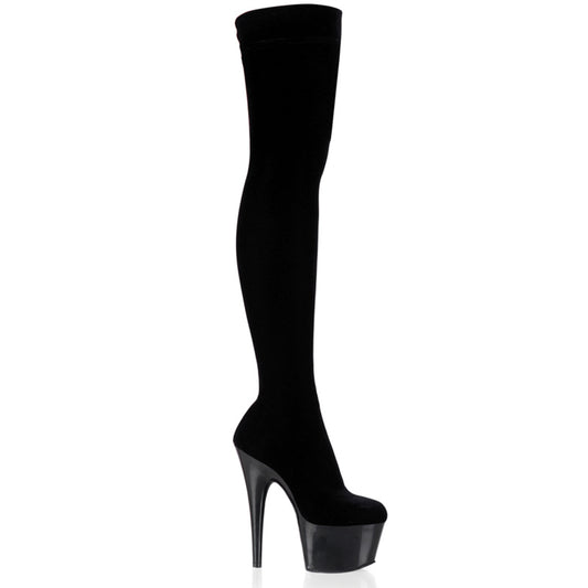 PLEASER ADO3002/B/VEL Black Velvet 7 Inch Thigh High Boots