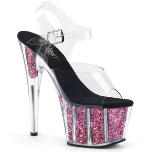 PLEASER ADO708CG/C/PNG 7 INCH Clear Strap with Pink Glitter Heel