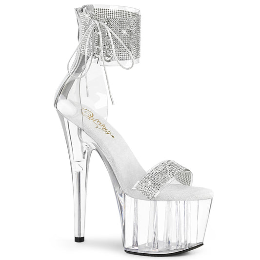 PLEASER ADO727RS/C-S/C Clear 7 Inch Heel, with Ankle Cuff Featuring Rhinestone Embellishments