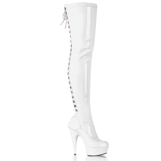 PLEASER DEL3063/W/M White 6 Inch Thigh High Boots