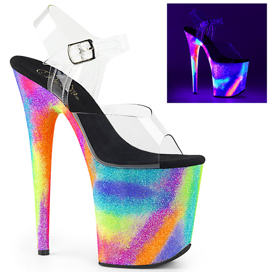 PLEASER FLAM808GXY/C/NGXYG Ankle Strap Sandal w/UV Galaxy Effect Bottom 8 Inch Heels