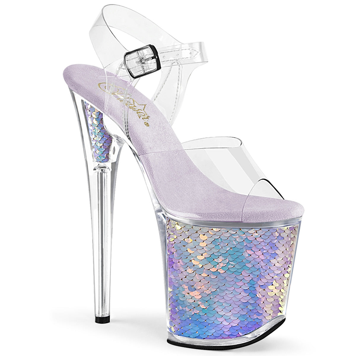 PLEASER FLAM808MC/C/LVHG Lavender Heel With Ankle Strap 8 Inch Heels