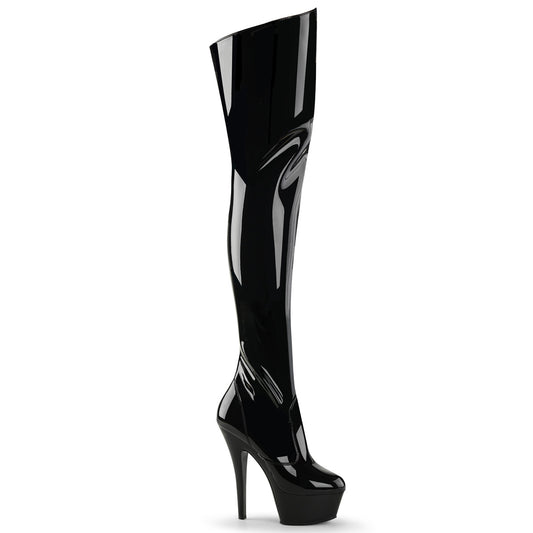 PLEASER KISS3010/B/M Shiny Black 6 Inch Thigh High Boots